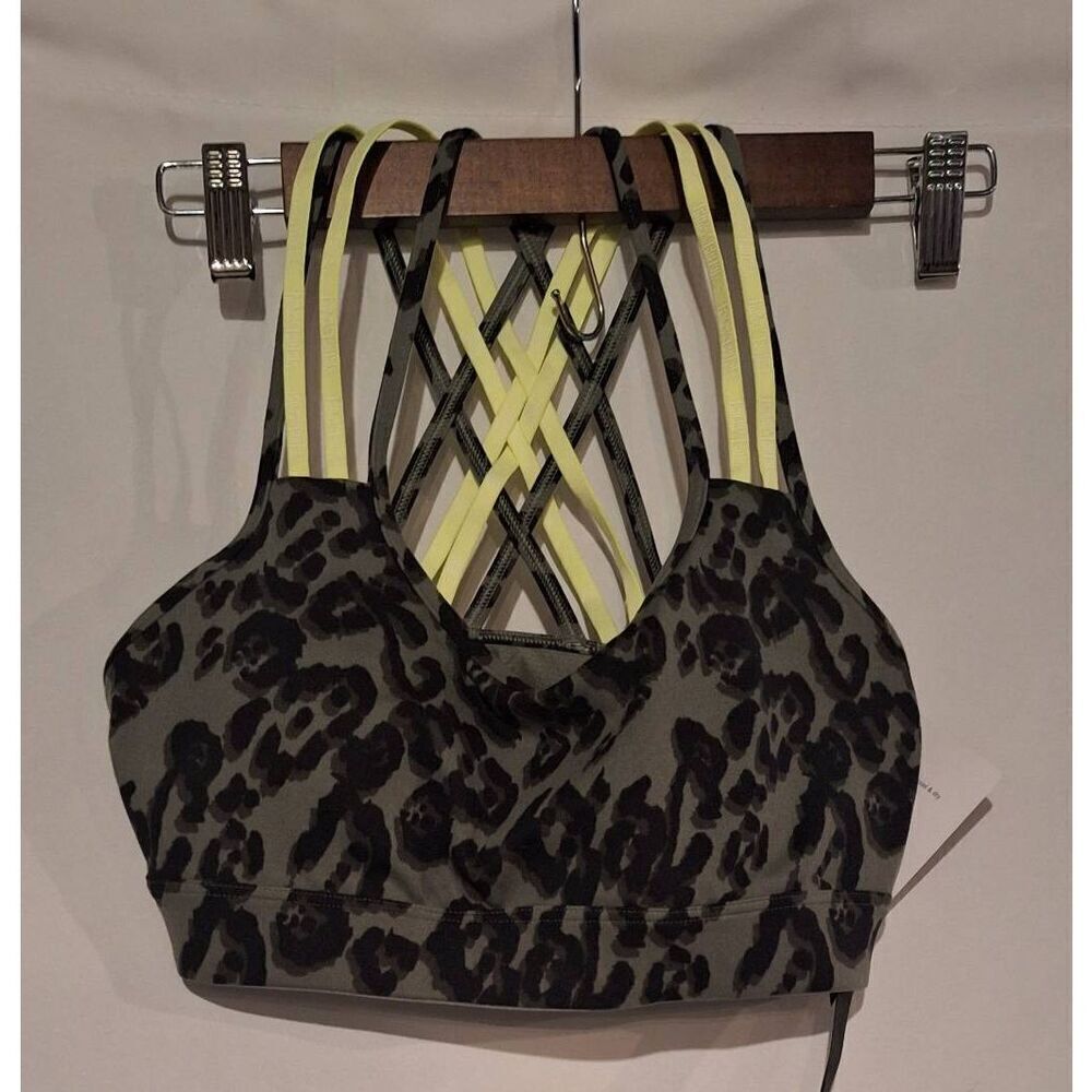Victoria Sport Leopard Print Strappy Back Sports Bra‎ Olive Green Neon Yellow S